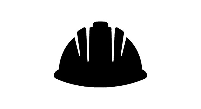 Minimal black silhouette icon, simple flat vector, bold black shape, no, no shading black silhouette icon of a construction safety hard hat on a, flat icon style