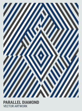 Abstract geometric pattern with blue and dark gray parallel diamond lines