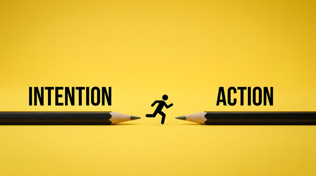 Person runs from intention to action with pencils