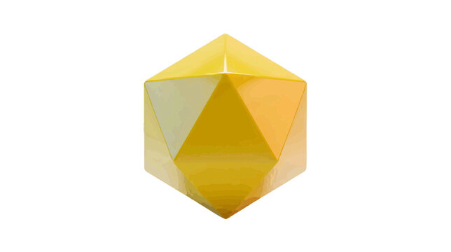 Vector illustration of 3d render of a golden icosahedron geometric shape on a transparent background