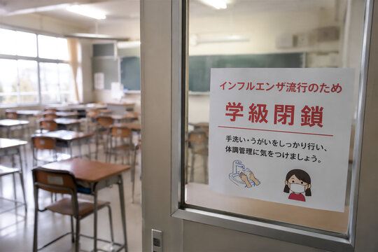 インフルエンザ流行と学級閉鎖　誰もいない教室のイメージ