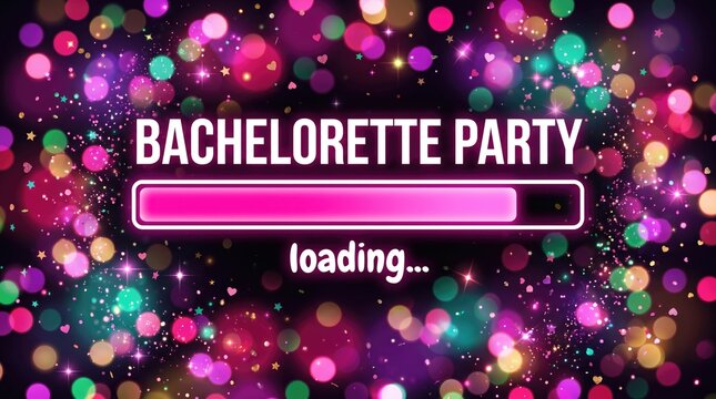 Bachelorette party loading screen with pink glitter background