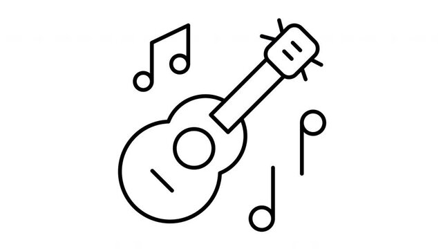 Ukulele Music Notes Icon Simple Line Art.