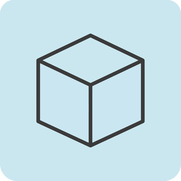 A simple black outline of a three dimensional cube shape icon