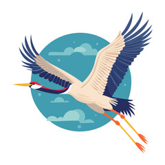 Obraz premium Flat design illustration of a flying crane bird