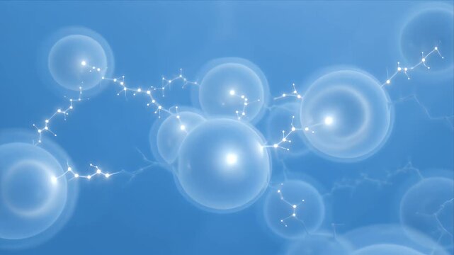 Medical Healthcare Macro cell molecular network 3d render blue background abstract science biotechnology medical concept, connected spheres with glowing nodes and thin lines, futuristic digital