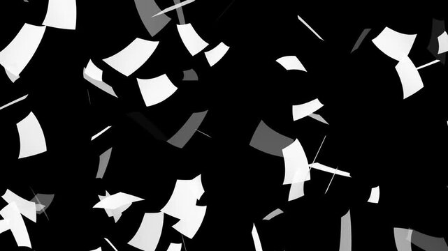 Sheets documents falling. Cinematic 3d rendering animation, White paper animation flying,
Blank paper sheets falling down, Drowned in Paperwork with too much Work. Blank white pages falling 