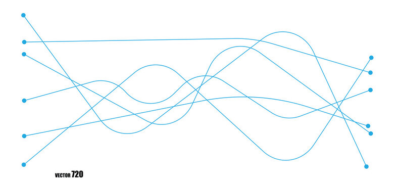 Blue abstract lines connecting circular nodes in digital flow diagram for business mapping.