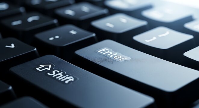 Close-up of Black Computer Keyboard with Shift Key Focused.