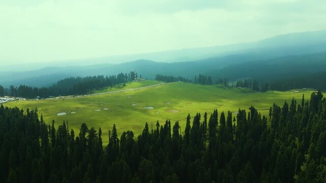 Aerial view of Doodhpathri, Budgam District, Kashmir Valley, Jammu and Kashmir, India.