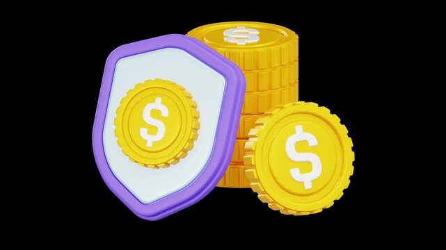 3D Asset Protection Shield and Coins Loop Animation