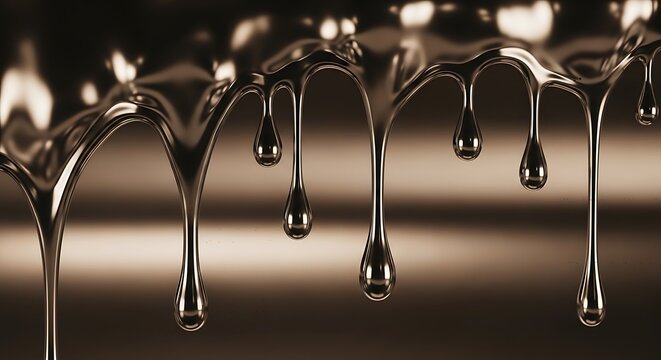 Close-up of liquid metal droplets falling.
