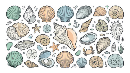 Sea shells starfish and marine life collection in pastel colors © Giesel