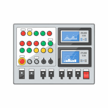 Vintage analog control panel dashboard with data display charts and knobs for tuning settings