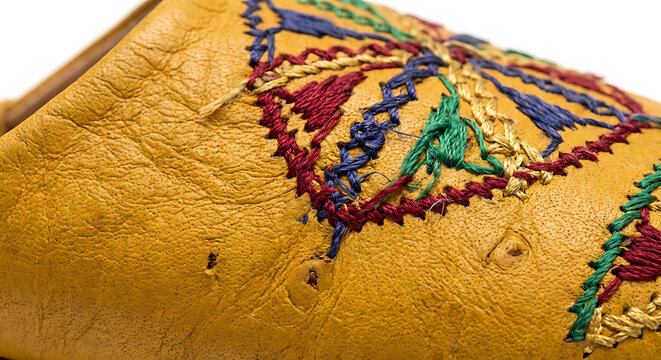 Moroccan Yellow Leather Babouche with Colorful Hand Embroidery