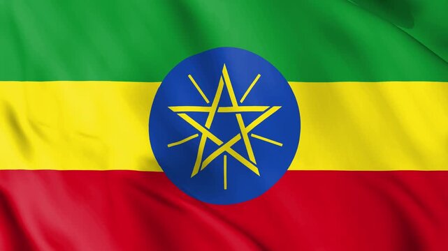 Ethiopia National Flag Waving in the Wind Close Up Loop Video
