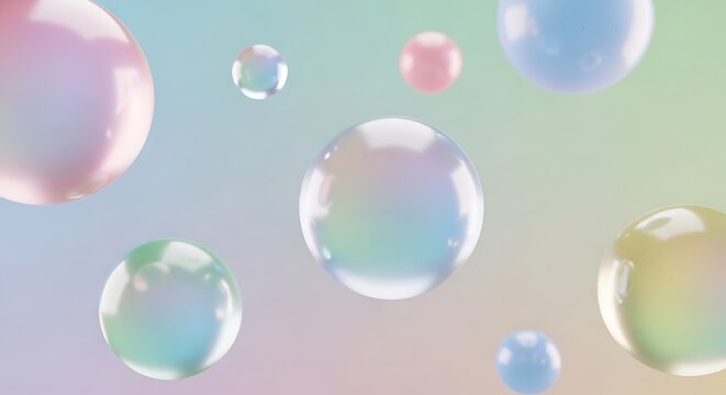 Colorful iridescent bubbles floating freely.