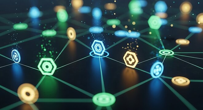 Cryptocurrency network connections blockchain technology.
