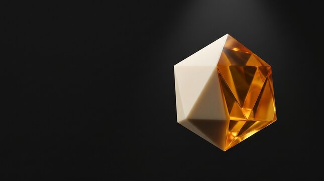 Geometric dual-texture resin polyhedron sculpture with hidden spotlight