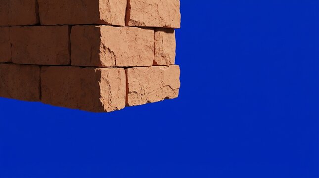 45-degree angle view of a raw chiseled terracotta clay block corner element
