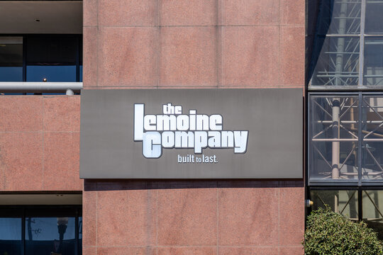 
Lafayette, LA, USA - February 13, 2022: The logo for The Lemoine Company on The Lemoine Building in Lafayette, Louisiana, USA. The Lemoine Company logo remains on the building because they built and 