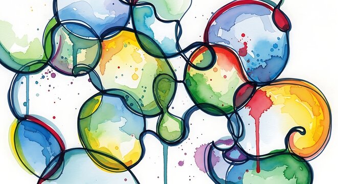 Colorful Artistic Abstract Bubble Water Splash Illustration.