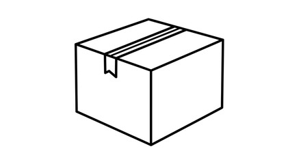 Naklejka premium Simple line art icon of a closed cardboard delivery box, sealed with tape, perfect for shipping and storage concepts.