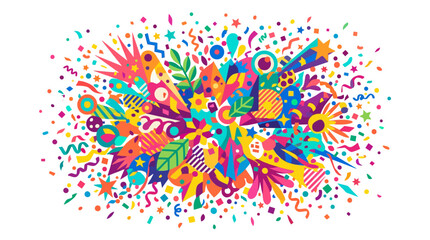 Vibrant explosion of colorful abstract shapes and festive confetti. © NYN_ART