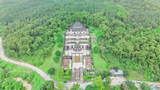 Mausoleum of Emperor Tu Duc, Hue, Vietnam &ndash; 4K Aerial Drone Footage of Royal Tomb, Ancient Architecture, Pine Forest, Temple Complex, Moat and Heritage Landscape