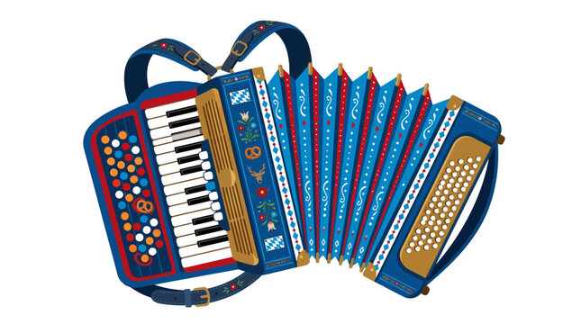Traditional blue accordion musical instrument for folk music festivals.