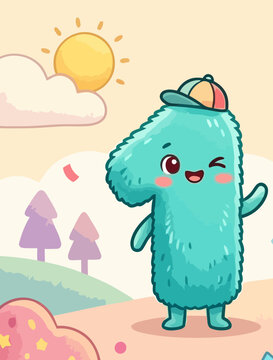 Cute Number One Cartoon Character Vector Illustration