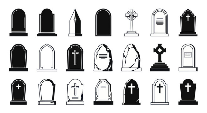 Gravestone and headstone icon collection for cemetery design