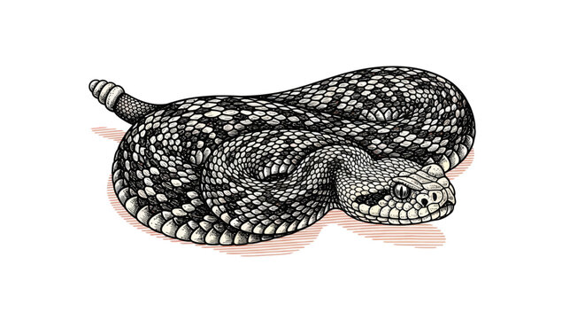 Coiled rattlesnake with textured scales and rattle tail