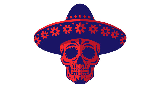 Day of the dead calavera wearing a traditional decorated sombrero hat