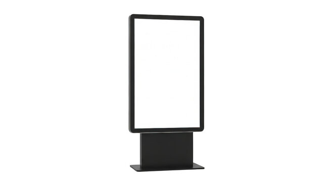 Black standing billboard display for outdoor advertising isolated on transparent background