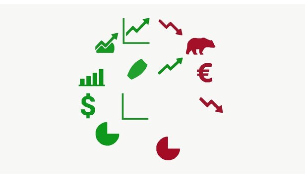 Business Finance Arrow Charts with Increase and Decrease Trend Symbols Vector
