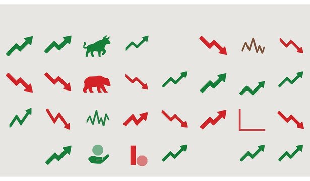 Financial Arrows Up and Down Vector Charts with Green Growth and Red Decline Symbols