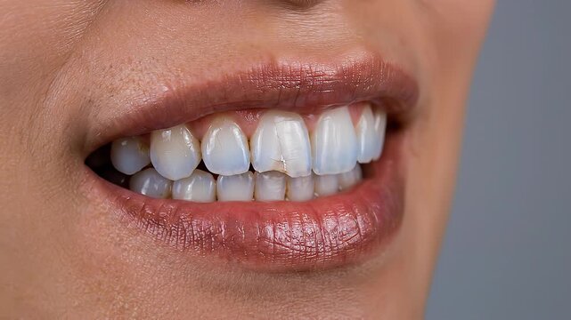Close up of a person's mouth showing cracked and chipped front teeth with inflamed gums, dental issues, cosmetic imperfections, health concerns