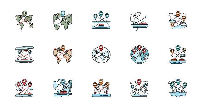 Collection of various map icons and symbols.