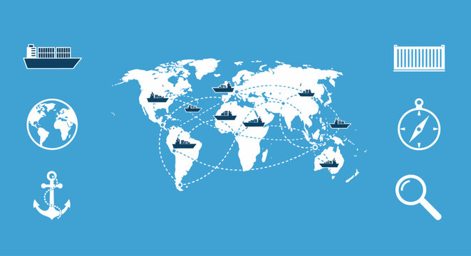 Global logistics and transportation network map.
