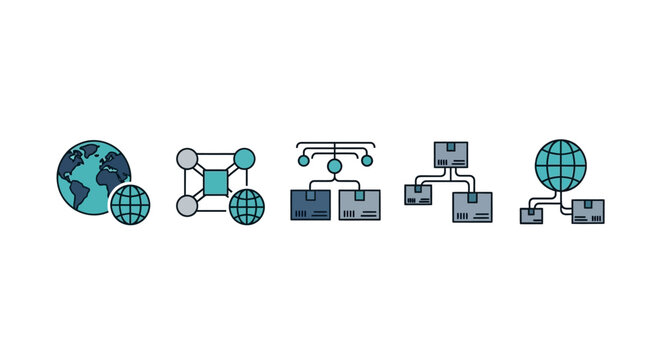 Collection of global network and communication icons.
