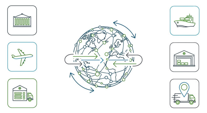 Global logistics and transportation network.
