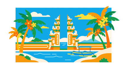 Obraz premium Bali Gate of Heaven Lempuyang temple tropical illustration.