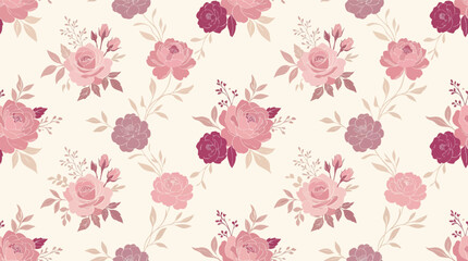Obraz premium Elegant seamless pattern with delicate pink and deep rose flowers, ideal for premium graphic and textile design