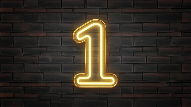 Elegant golden Realistic set of yellow neon retro number 1 for decoration and covering on the wall