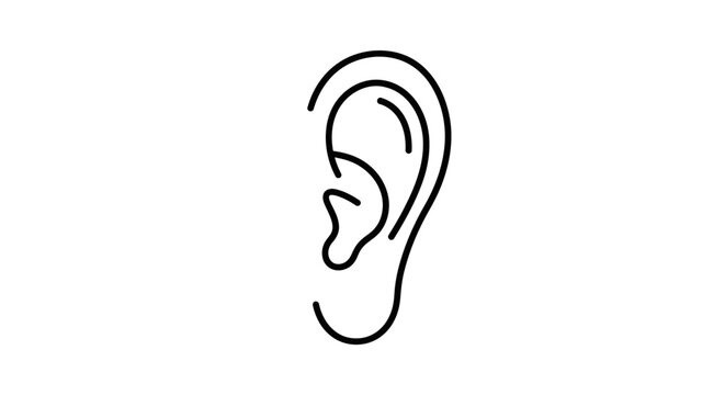 Human Ear Line Art Icon. Minimal Outline Drawing of the Auditory Organ for Hearing and Sound Perception. Vector Graphic.