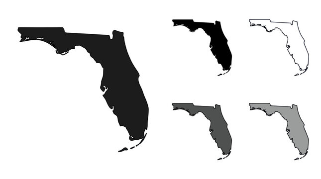 Florida State Map Silhouettes Collection - Isolated On White