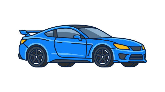 Sleek blue performance coupe with aerodynamic spoiler