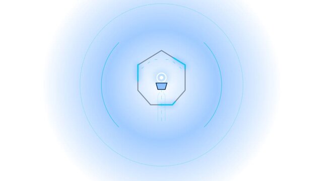 Digital user profile activation icon with pulsing light rings for software interface design