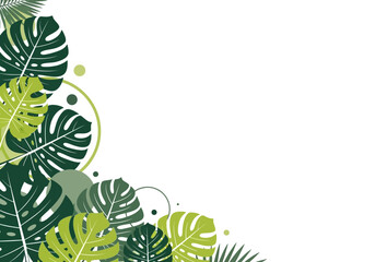 Tropical Monstera Leaf Corner Border Illustration on White Background © Saparistyle